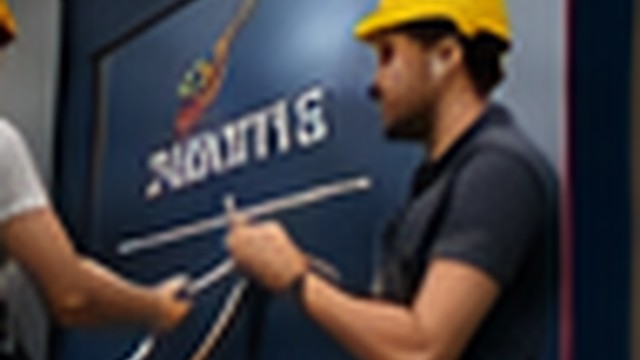 Sign installation workers